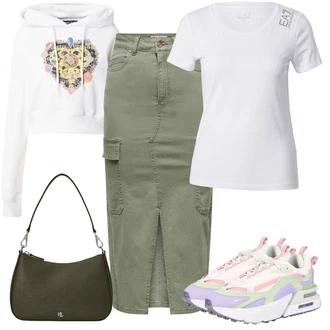 outfit mit Temno zelena/Khaki Kratke hlače velike velikosti/Krilo/Obleka velike velikosti/Hlača velika velikost Only "Poletni outfit"