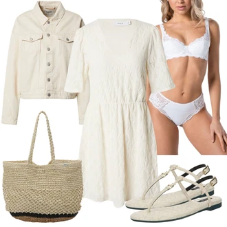 outfit mit Bela/Krem/Bež/Khaki Bluza in Tunika Tunika/Obleka velike velikosti Vila "Poletni outfit"