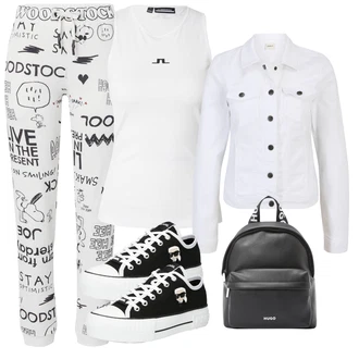 outfit mit Siva/Krem/Bela Hlača s Potiskom/Skinny Hlače/Oblikovana Pajkica "Poletni outfit"