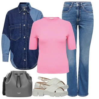 Poletne Outfiti mit Modra/Svetlo modra Šiškata Kavbojka/Moška majica/Kavbojke z Razporkom/Kavbojka z Nizkim Pasom Only "poletni videz"