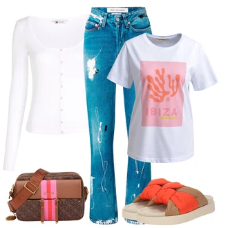 outfit mit Modra/Turkizna/Svetlo modra Kavbojke/Hlača z Razporkom/Hlača z luknjo/Hlača s Potiskom Won Hundred "poletni videz"