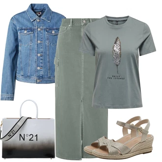 outfit mit Khaki/Rjava/Bež Sandala Udobna/Espadrila sandala/Espadrila s klinastim petom/Sandala na klin iz plute/Poletni Čevelj/Sandala s klinastim petom Tamaris "poletni videz"