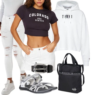 Športno outfit mit Bela/Siva/Krem/Zelena/Rdeča Jakna 2v1/Box Jakna/Crop Jakna/Jakna s Kapuco/Kratka Jakna/Bluzon Tommy Hilfiger "poletni videz"Look: Ribi, Rap, Unisex, Univerzitetni, Športno, Kul, Doma