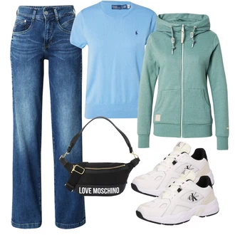 outfit mit Črna/Bež/Roza Baguette torba/Vrečka za prenašanje/Torba za čez ramo/Torbica za čez ramo/Torbica za okrog pasu/Torbica za okrog pasu/Mini torbica/Torba za boke/Torbica za okrog pasu Love Moschino "Pomladanski Outfit"