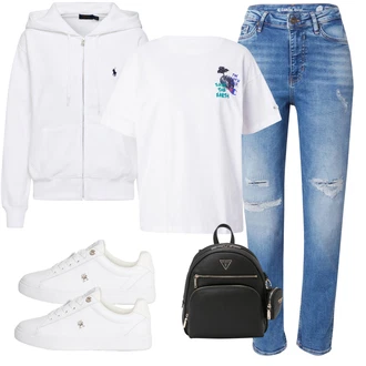 Poletje outfit mit Modra/Svetlo modra Motoristične Kavbojke/Usnjene jakne/Kavbojke z Luknjo/Girlfriend Kavbojke/Kavbojke z Razporkom/Boyfriend Kavbojke/Gležnarji GARCIA "Pomladanski Outfit"