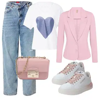 outfit mit Roza Čevlj Poletne superge/Ozka superga/Superge Nizka/Plato-Sneaker/Usnjene superge/Skate Obutev Love Moschino "Pomladanski Outfit"