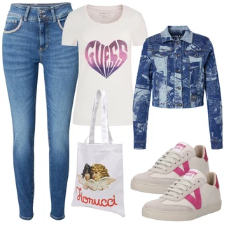 outfit mit Modra Hlača velika velikost/Kavbojke/Pajkice Velika Velikost Guess "Pomladanski Outfit"