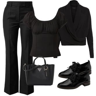 outfit mit Črna/Rjava Majica brez ramen/Kratka majica/Bustier top/Zgornji del bluze/Majica Vrh/party Majica/Klasična Dolžina Guess "Pomladanski Outfit"