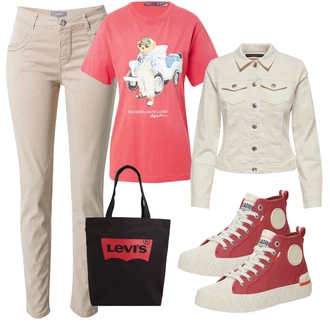 Lyocel outfit mit Bež/Rjava/Khaki Slim Hlača/Jeggings/Hlače Za Prosti Čas/Hlača z Razporkom/Skinny Hlače/Keper Hlača MOS MOSH "Pomladanski Outfit"