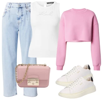 outfit mit Krem/Bež/Rjava/Bela Teddy Superga/Usnjene superge/Plato-Sneaker/Superge Nizka/Ozka Superga Boss "Pomladanski Outfit"