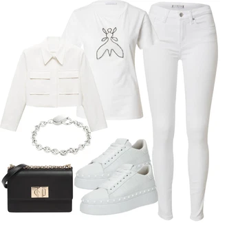 outfit mit Bela/Krem Plašč/Pletene velika velikost/Bluza velika velikost Mango "Pomladanski Outfit"