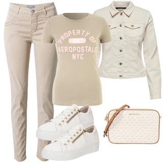 Lyocel outfit mit Bež/Rjava/Khaki Slim Hlača/Jeggings/Hlače Za Prosti Čas/Hlača z Razporkom/Skinny Hlače/Keper Hlača MOS MOSH "Pomladanski Outfit"