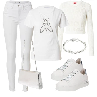 outfit mit Bela/Srebrna/Svetlo modra/Krem Superga Usnjene superge/Ozka Superga/Plato-Sneaker/Superge Nizka/Superge Luknjasta Gabor "Pomladanski Outfit"