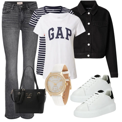 Črtast Bluze velike velikosti kombinirajte z Hlače VERO MODA, Črna Rebrast Žamet Jakna/Vintage Jakne/Kratke Jakne/Srajčne jakne/Trajnostne Jakne/Crop Jakne Pieces, Temno modra Srajce & majice velikih velikosti/Bluze velike velikosti GAP, Bela Superge Luknjast/Superge Nizke/Usnjene Superge/Plato-Sneaker/Ozke superge/Debele Superge Marc O'Polo, 19v69 italia, MICHAEL Michael Kors