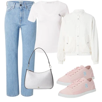 outfit mit Bela/Temno modra/Krem Bluza velika velikost Calvin Klein Jeans "Pomladanski Outfit"