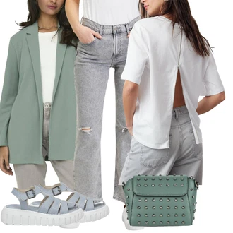 Prevelik, Vintage outfit mit Siva/Bela Obrezana majica/Oversized majica s kratkimi rokavi/Majica Vrh/Majica s kratkimi rokavi/Kratka majica/Ovitek za majico Trendyol "Pomladanski Outfit"Look: Seksi, Transparent, Estetski, Priložnostne, Egirl, Prevelik, Preproste, Unisex