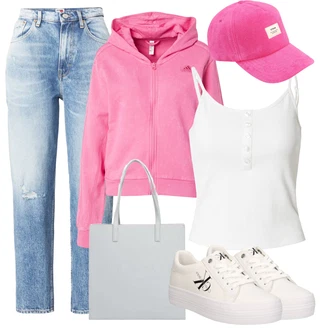 outfit mit Roza Jakna s Stransko Zadrgo/Športna Jakna/Jakna s Kapuco/Pletena Jakna iz Flisa/Trening Jakna/Box jakna adidas sportswear "Pomladanski Outfit"
