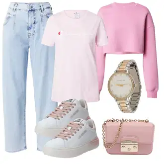 outfit mit Roza Čevlj Poletne superge/Ozka superga/Superge Nizka/Plato-Sneaker/Usnjene superge/Skate Obutev Love Moschino "Pomladanski Outfit"