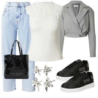 outfit mit Črna Teddy Superga/Usnjene superge/Ozka Superga/Skate Obutev/Superge Luknjasta/Superge Nizka Versace Jeans Couture "Pomladanski Outfit"