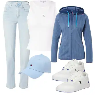 outfit mit Modra/Škrlatna/Temno modra Merino Jakna/Jakna s Kapuco/Pletena Jakna iz Flisa CMP "Pomladanski Outfit"