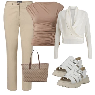 outfit mit Siva/Bež/Škrlatna/Rjava Majica brez rokavov/party Majica/Klasična Dolžina/Kratka majica/Moški čevlji Abercrombie & Fitch "Pomladanski Outfit"