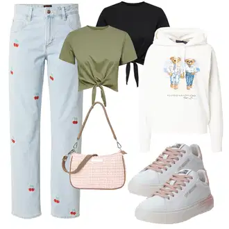 outfit mit Roza Čevlj Poletne superge/Ozka superga/Superge Nizka/Plato-Sneaker/Usnjene superge/Skate Obutev Love Moschino "Pomladanski Outfit"