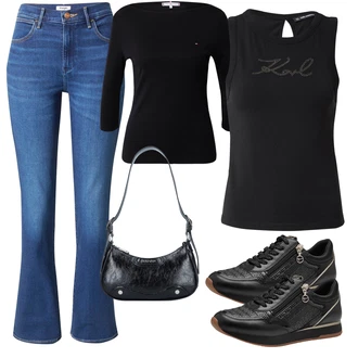 outfit mit Črna/Temno modra Srajca & majica velike velikosti/Majica & Top/Pletene velika velikost/Bluza velika velikost/Bluza in Tunika Tunika Tommy Hilfiger "Pomladanski Outfit"