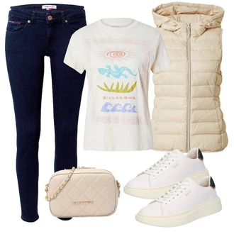 outfit mit Krem/Bež/Rjava/Bela Teddy Superga/Usnjene superge/Plato-Sneaker/Superge Nizka/Ozka Superga Boss "Pomladanski Outfit"