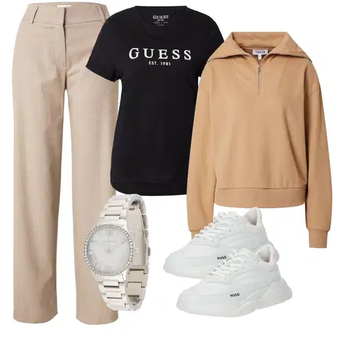 Roza Majice kombinirajte z Roza/Črna/Temno siva Športne Majice/Besede na Majicah/Oversized Majice s kratkimi rokavi/Lepe Majice/Casual Majice/Grafične Majice/Smešne Majice Guess, MICHAEL Michael Kors, Bež/Khaki/Rjava Hlače velike velikosti/Hlače FIVEUNITS, Pletenine Edited, Bela/Krem Tekaški copati/Teniški copati Hugo