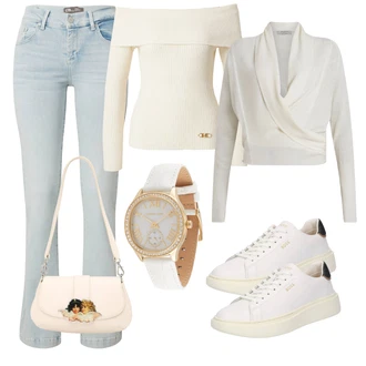 outfit mit Krem/Bež/Rjava/Bela Teddy Superga/Usnjene superge/Plato-Sneaker/Superge Nizka/Ozka Superga Boss "Pomladanski Outfit"