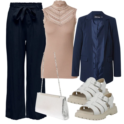 Široke Hlače kombinirajte z Temno modra Marlene Hlače/Tradicionalne Hlače/Lanene Hlače/Hlače iz muslina/Culotte Hlače/Široke Hlače/Palazzo Hlače/Paperbag Hlače JdY, Rosemunde, Pieces, Bež/Bela/Krem Ribiški sandali/Sandali s platformo/Rimski sandali Timberland, Mascara