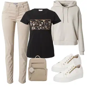 Kamuflaža outfit mit Črna/Rjava/Bež Tiskana majica/Majica s potiskom/Grafična majica/Lepa Majica/Majica s kratkimi rokavi Liu Jo "Pomladanski Outfit"