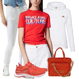 outfit mit Rdeča/Oranžna Satchel torba/Torba za čez ramo/Mini torbica/Napihnjena torba/Vrečka za prenašanje/Teddy torba/Previjalna torba/Torba za čez ramo Love Moschino "Pomladanski Outfit"