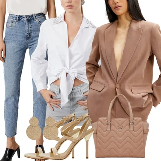 outfit mit Zlati/Bež/Rumena/Rjava/Khaki/Zelena Čevelj s trakom/Sandali s Paščkom/Visoka petka/Čevelj S Trakom/Sandala s peto/Sandala/Sandala z visokim gležnjem michael kors "Pomladanski Outfit"