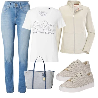 outfit mit Bela/Rjava/Krem/Bež/Khaki/Siva Termo jakna/Pletena Jakna iz Flisa/Športna Jakna/Merino jakna Killtec "Pomladanski Outfit"