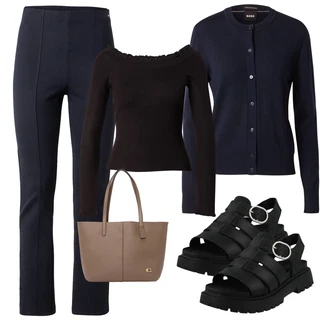 outfit mit Črna/Rjava Pletene velika velikost/Bluza in Tunika/Srajca & majica velike velikosti/Bluza velika velikost About You "Pomladanski Outfit"