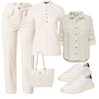 Visok pas outfit mit Bež/Khaki Zožene Kavbojke/Ravne Kavbojke/Girlfriend Kavbojke/Dad Kavbojka/Formalna Srajca/Mom Jean/Odrezane Kavbojke Herrlicher "Pomladanski Outfit"