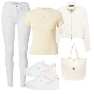 outfit mit Roza/Bela Superga Plato-Sneaker/Poletne superge/Usnjene superge/Superge Nizka Tommy Hilfiger "Pomladanski Outfit"