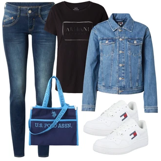 outfit mit Svetlo modra/Temno modra/Modra Jeggings/Jeans Pajkice/Skinny Hlače Herrlicher "Pomladanski Outfit"