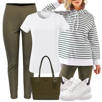outfit mit Khaki/Temno zelena Lateks Pajkice/Leginge v Videzu Usnja/Usnjena pajkica/Hlače iz Imitacije Usnja/Treggings/Neprosojna Pajkica/Pajkice z Visokim Pasom/Pajkice z Razporkom/Skinny Hlače JdY "Pomladanski Outfit"