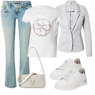 outfit mit Bela/Srebrna/Svetlo modra/Krem Superga Usnjene superge/Ozka Superga/Plato-Sneaker/Superge Nizka/Superge Luknjasta Gabor "Pomladanski Outfit"