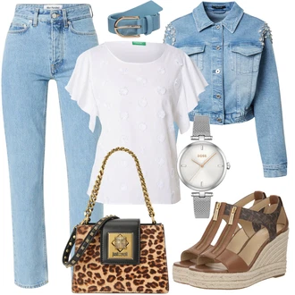 Poletne Outfiti mit Svetlo modra Kavbojke Visokega Pasu/Kavbojke z Razporkom/Odrezane Kavbojke/Dad Kavbojka/Girlfriend Kavbojke/Mom Jean/Moška Usnjena Jakna/Vintage kavbojke Won Hundred "Pomladanski Outfit"