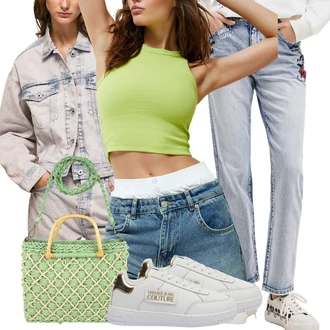outfit mit Modra/Svetlo Modra Dad Kavbojka/Patchwork Kavbojke/Boyfriend Kavbojke/Široke Kavbojke/Regular Fit Kavbojke/Ravne Kavbojke/Kavbojke na Poteg/Girlfriend Kavbojke/Moška Usnjena Jakna/Formalna Srajca/Vintage kavbojke Desigual "Pomladanski Outfit"