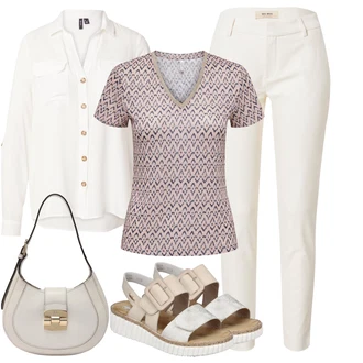 Ovratnik s pritrdilnimi gumbi outfit mit Bela/Temno modra/Krem/Khaki Bluza in Tunika/Bluza velika velikost VERO MODA "Pomladanski Outfit"