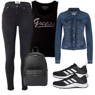 Gimnastika outfit mit Škrlatna/Črna/Roza Bluza velika velikost Guess "Pomladanski Outfit"Look: Plavanje, Fitnes, Gimnastika