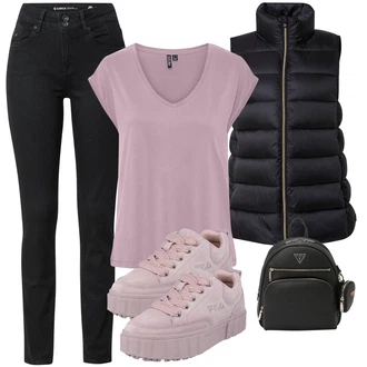 outfit mit Roza Superga Superge Nizka/Teddy Superga/Plato-Sneaker Fila "Pomladanski Outfit"