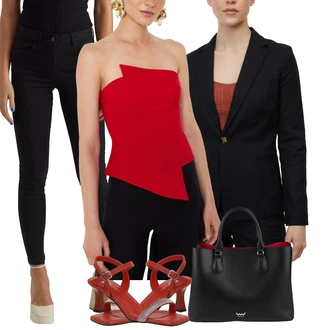 outfit mit Rdeča/Škrlatna/Temno rdeča Sandala/Sandala z visokim gležnjem/Vintage sandal/Črpalka z Nizko Petom/Sandala s peto/Sandal z bleščicami/Sandal z blok peto butigo "Poslovna oblačila"