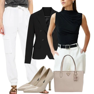 outfit mit Črna/Bela/Roza Majica z ovratnikom/Majica brez rokavov/Grafična majica/Moški čevlji/Slap-izrez majica Trendyol "Poslovna oblačila"