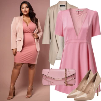 Elegantní Outfit s Růžová Midi Šaty/Volánové šaty/Společenské šaty pro hosta/Šaty v Délce do Lýtka/Pouzdrová Šat/Šaty S Rovným Střihem/Občanské šaty Wal g. "pro plné šaty"Look: Burleska, Business, Elegantní, Slavnostní, Kancelář, Old Money, Romantický, Španělské