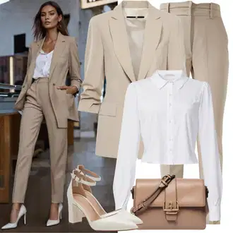 Outfit sa Bež/Kaki/Smeđa Chino Hlače/Hlače s Prorezom/Uske Hlača/Boyfriend Hlače/Paperbag Hlača/Naborane hlače/Hlače Visokog Struka dstreet "Profesionalni odijelo odijelo"